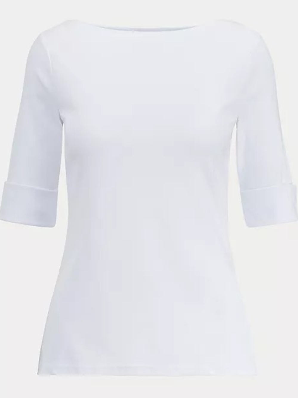 Lauren Ralph Lauren White  Cotton Blend Boatneck Cuffed Elbow-Sleeve Tee Size XL